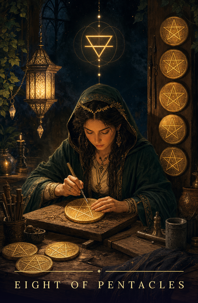 Eight of Pentacles tarot card